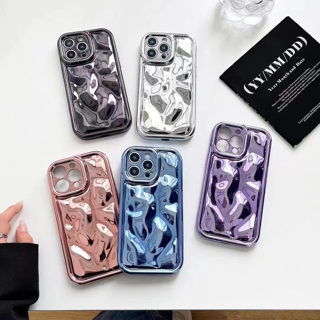 電鍍純色隕石紋適用iPhone15promax手機殼蘋果14立體13小眾12軟殼