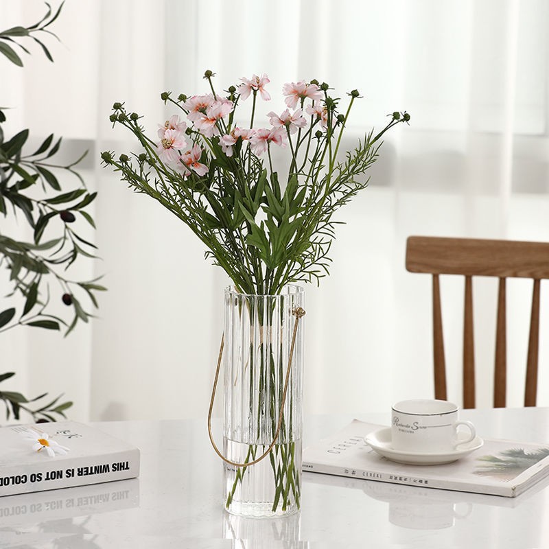 Nordic metal portable transparent glass vase ornaments creative modern dried flower arrangement living room dining table decoration