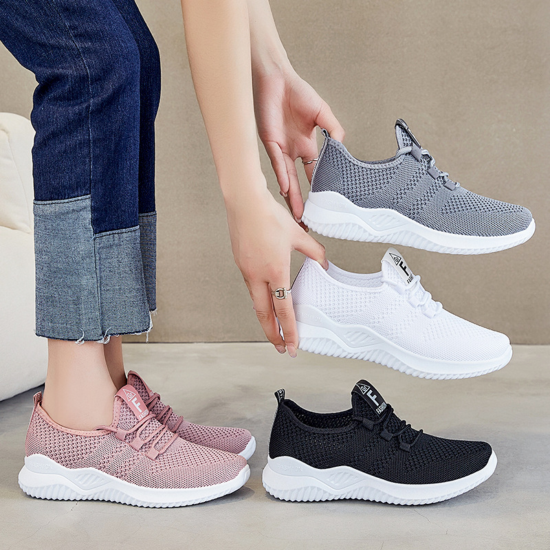 Shoes women 2025 cross-border wholesale casual fashion running shoes fly woven breathable women's shoes soft bottom trend sneaker