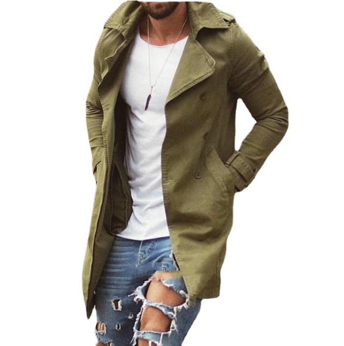 2024 spring men's coat long slim fit large size windbreaker men's casual jacket