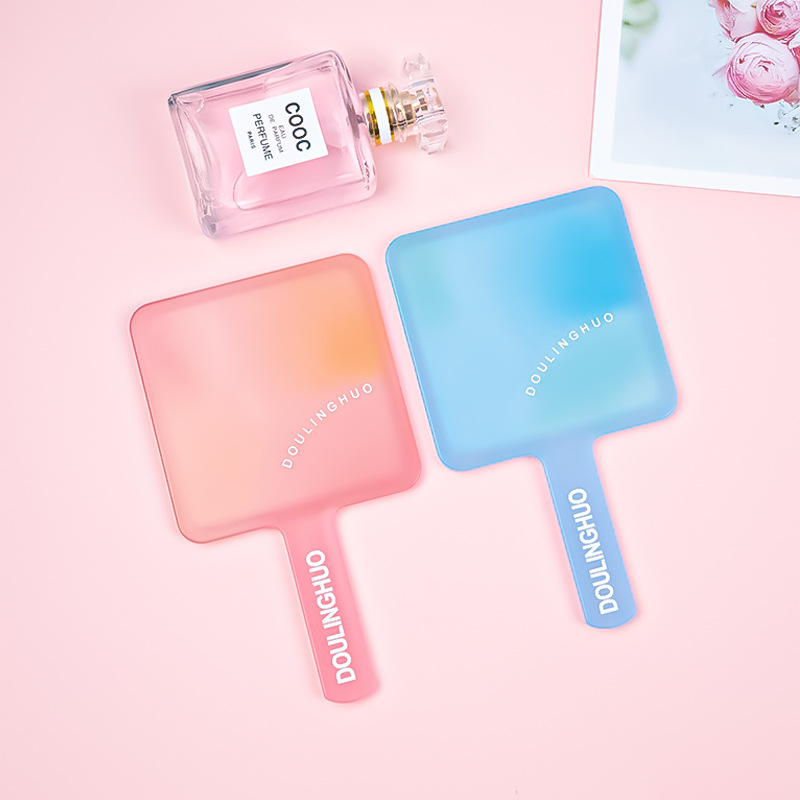 Semi-mirror Square Handheld Mirror Girl Makeup Mirror Portable Makeup Mirror Printable LOGO Plastic Dressing Mirror