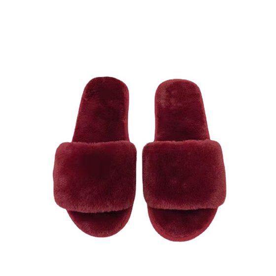 Factory wholesale foreign trade new Four Seasons open toe universal thick bottom non-slip flat woolen slippers home shoes