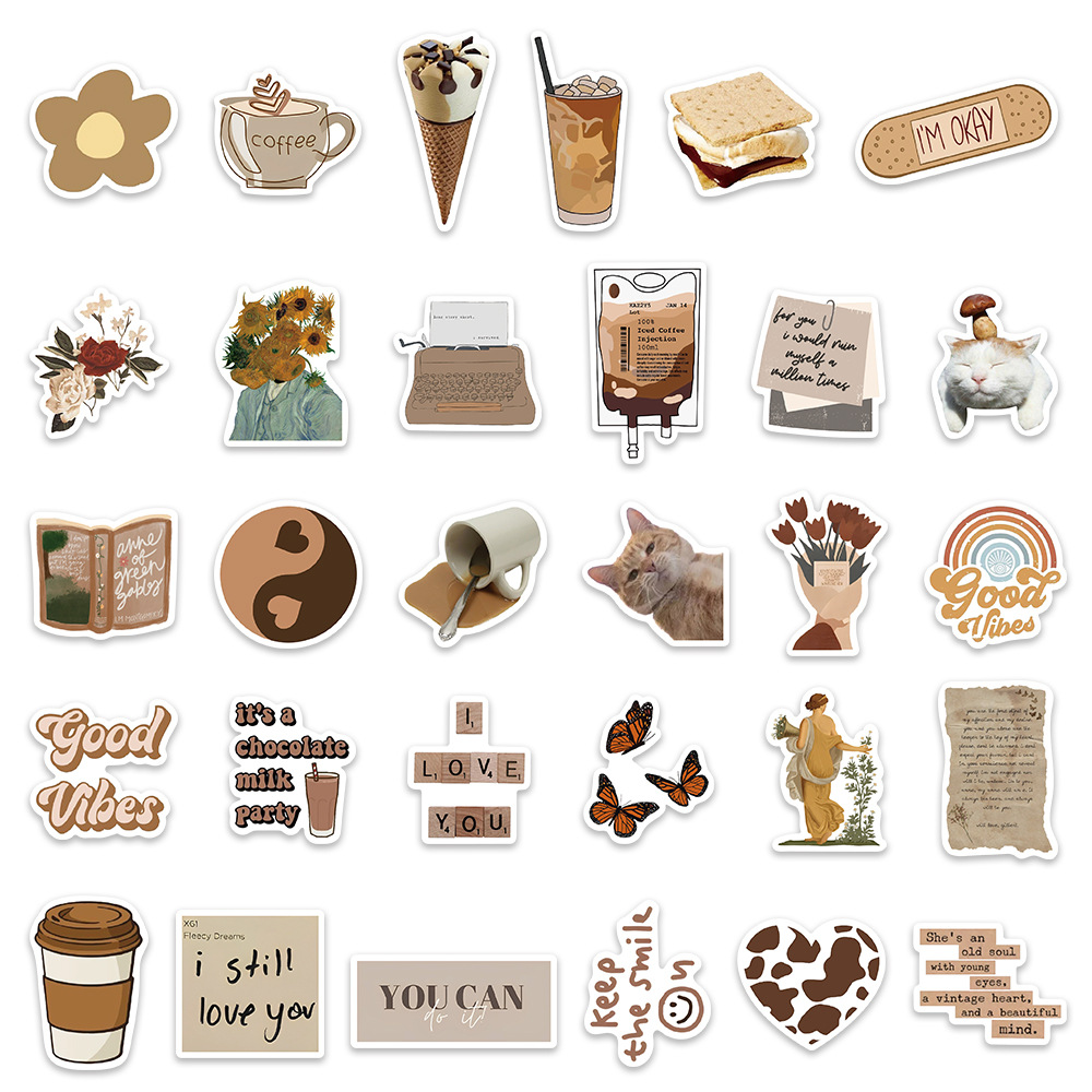 60 Brown aesthetic stickers laptop notebook phone case water Cup decoration waterproof diy stickers