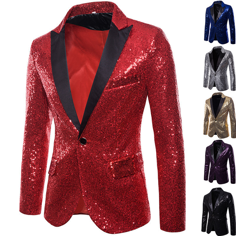 European and American Performance Dress Gold Sequin Suit Korean Suit Nightclub Men's Host MC Studio Coat Spot Batch