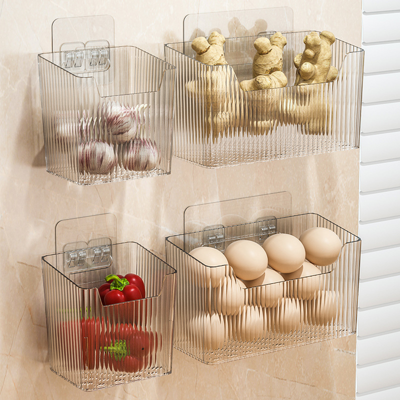 Kitchen Scallion, Ginger and Garlic Storage Basket Punch-free Wall Hanging Artifact for Ginger and Garlic Basket Seasoning Storage Rack Storage Box