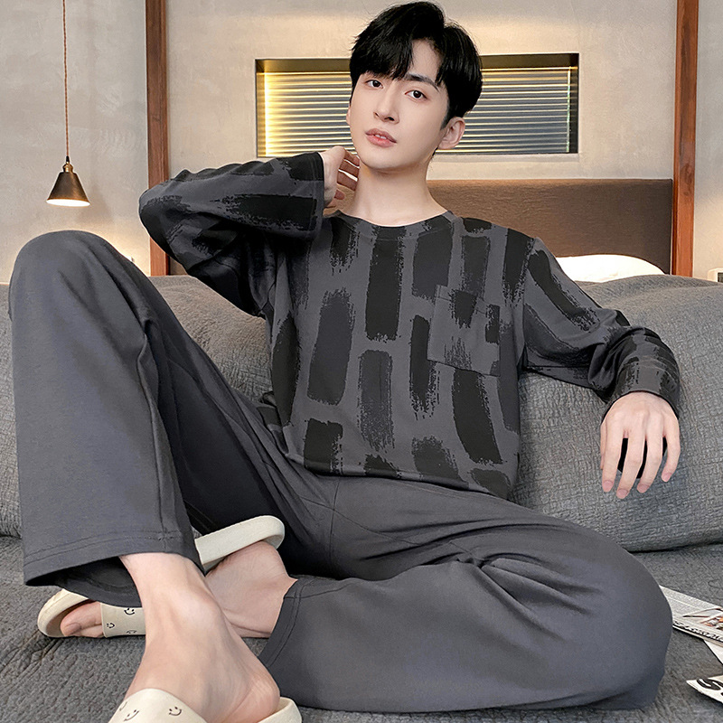 Men's pajamas autumn pull-on cotton-like casual thin long-sleeved youth outer wear loose plus size homewear suit