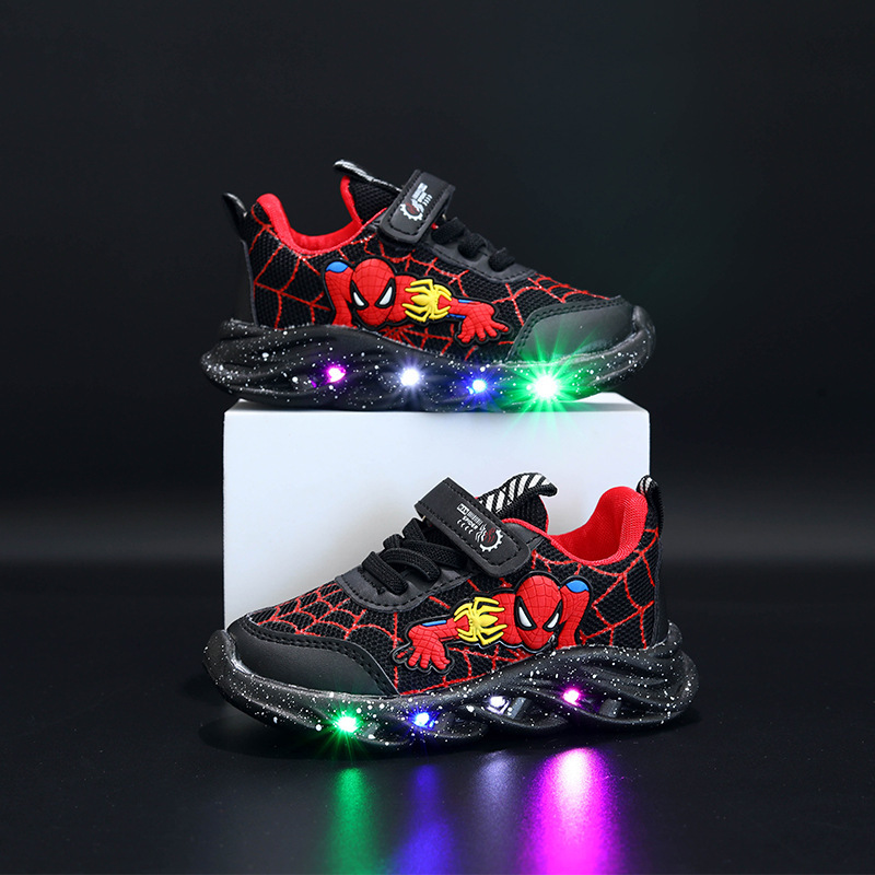 2022 New Arrival Illuminated Spider-Man Children's Shoes New Arrival Boys Sports Shoes Illuminated with Light Spring New Arrival Children's Shoes