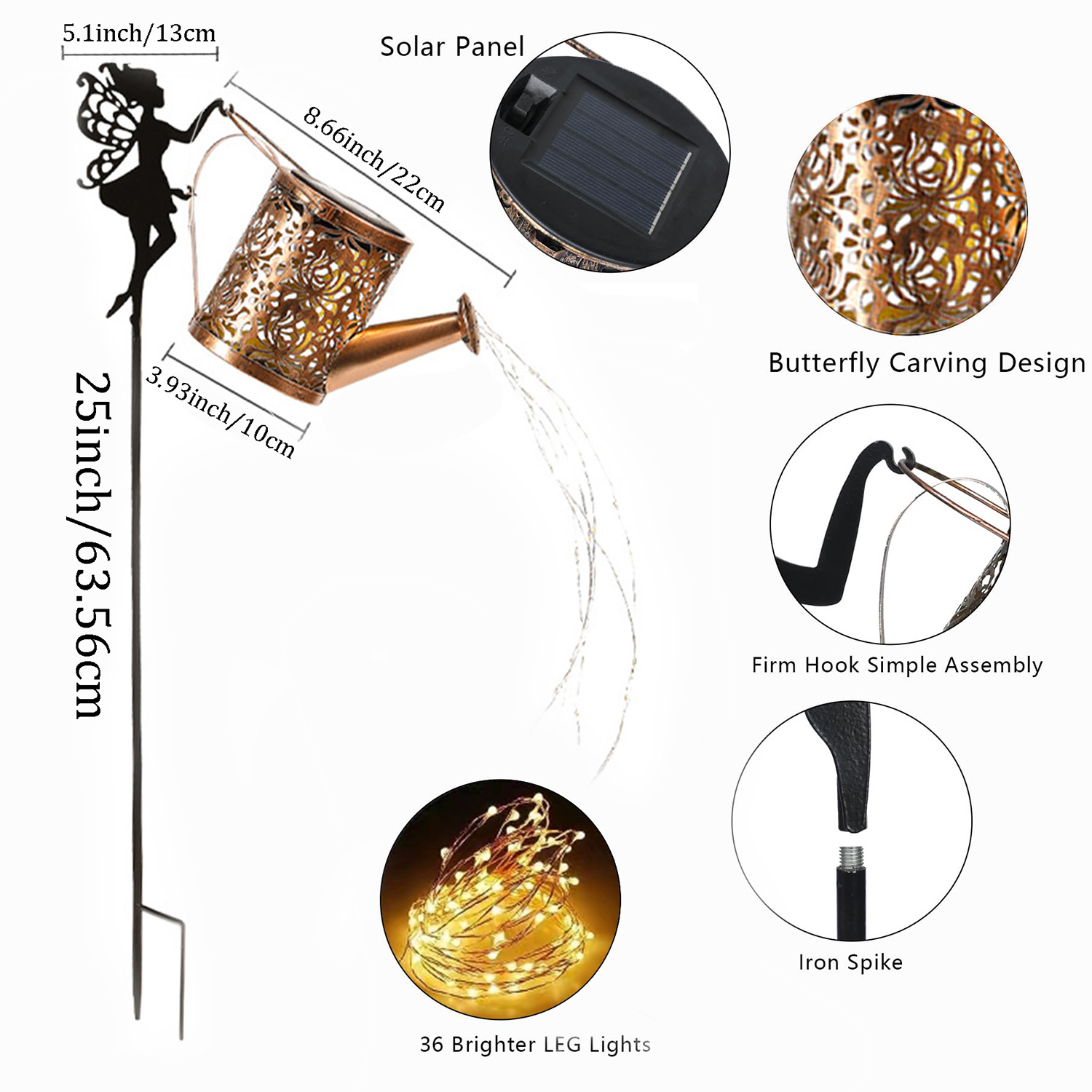 Amazon Solar Courtyard Angel Kettle Light Outdoor Landscape Light Iron Hollow Lawn Light Flower Fairy Kettle