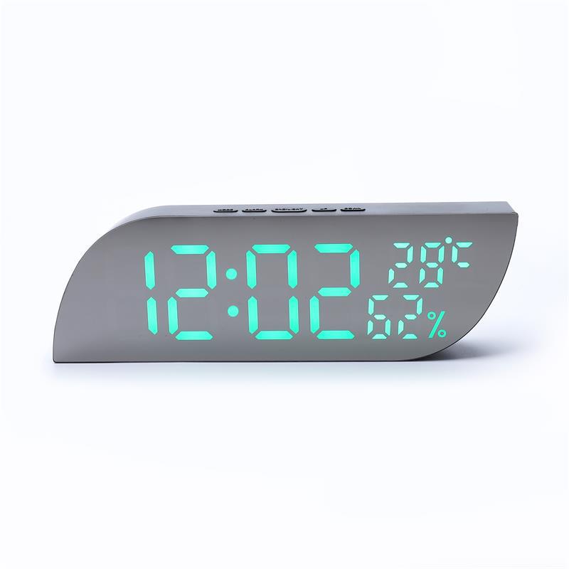 Desktop bedroom alarm clock geometric shape LED mirror snooze digital electronic temperature and humidity mirror clock cross-border wholesale