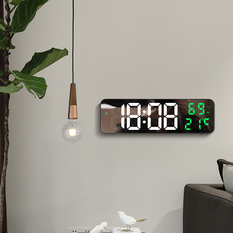 Cross border hot selling LED alarm clock simple mirror clock living room wall clock multi-function clock 671