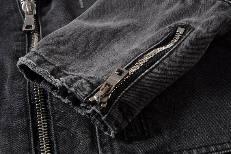 Punk Style Motorcycle Jacket Men's Ripped Slim Fit Black Denim Jacket Young Men's Jacket Autumn and Winter Men's 403