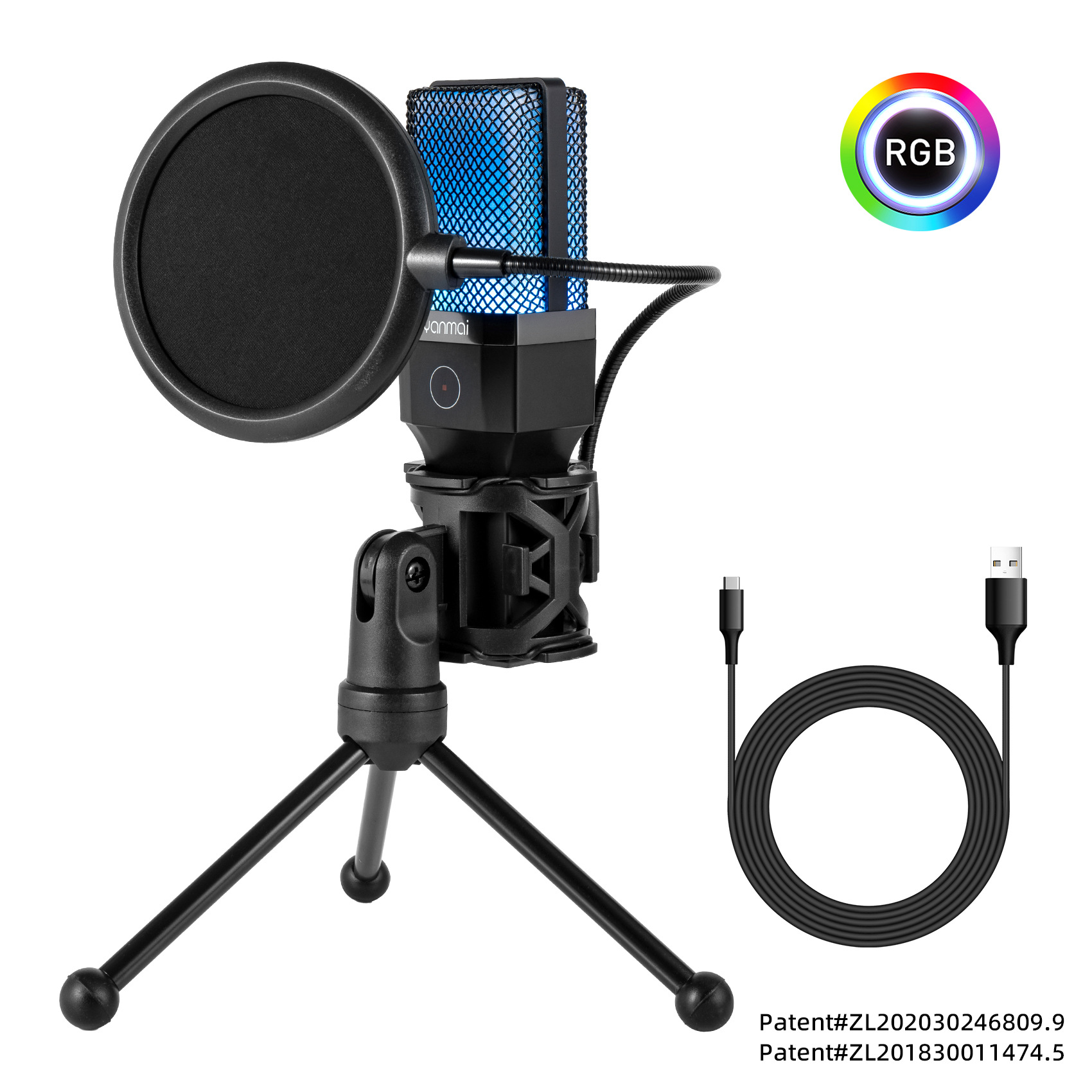 Cross-border popular condenser recording USB microphone anchor e-sports game desktop microphone RGB wired microphone