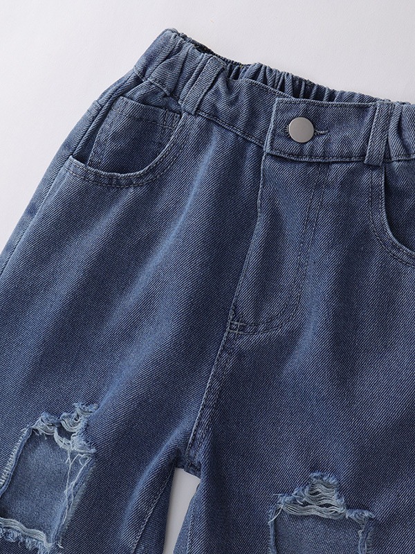 JERA children's ripped jeans 2024 Spring and Autumn new children's Korean-style washed fashionable wide-leg pants 1