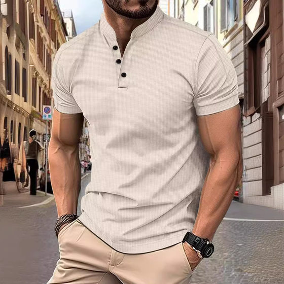 Cross-border in stock AliExpress Amazon Men's Short-sleeved Collar Waffled Fabric Casual Short-sleeved Polo Shirt
