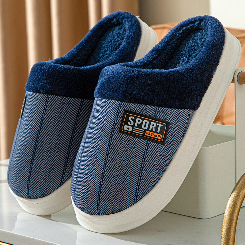 New in stock PU Cotton Slippers Men's plus size Home Indoor Thickened Warm Non-slip Casual All-match Slippers for Men