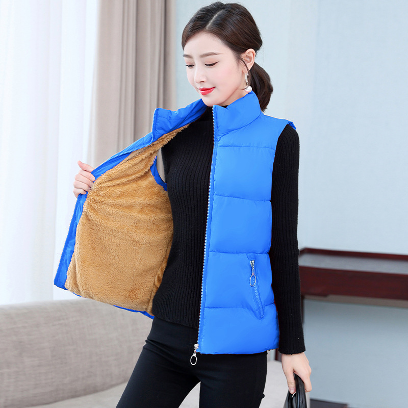 Autumn and winter down cotton stand collar short vest Korean style loose fleece padded warm vest sleeveless outerwear vest