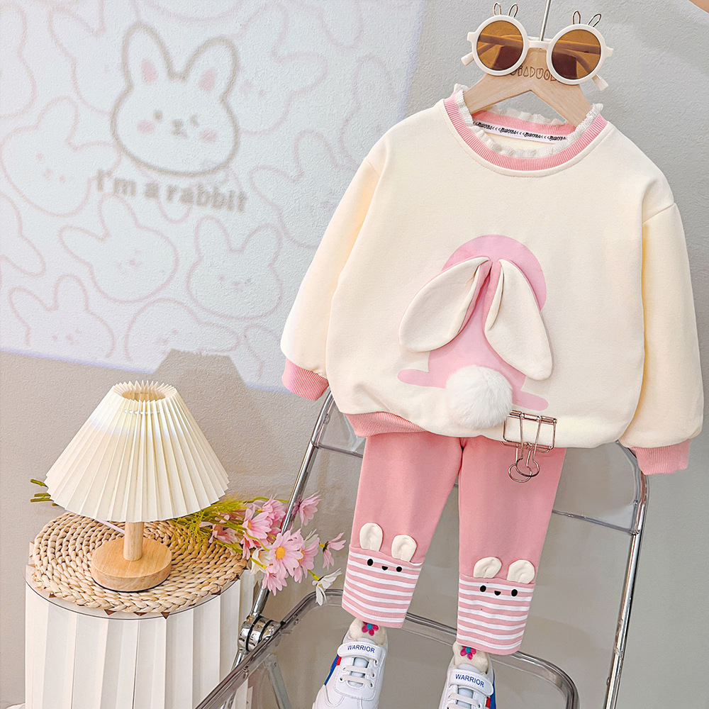 Girls' cute rabbit sweater trousers suit autumn new small and medium children's clothing children's baby sweet suit 2448