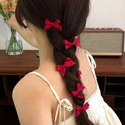 Multi-color ribbon 3cm bow mini hairpin forehead clip headdress sweet cute hairpin braided hair clip