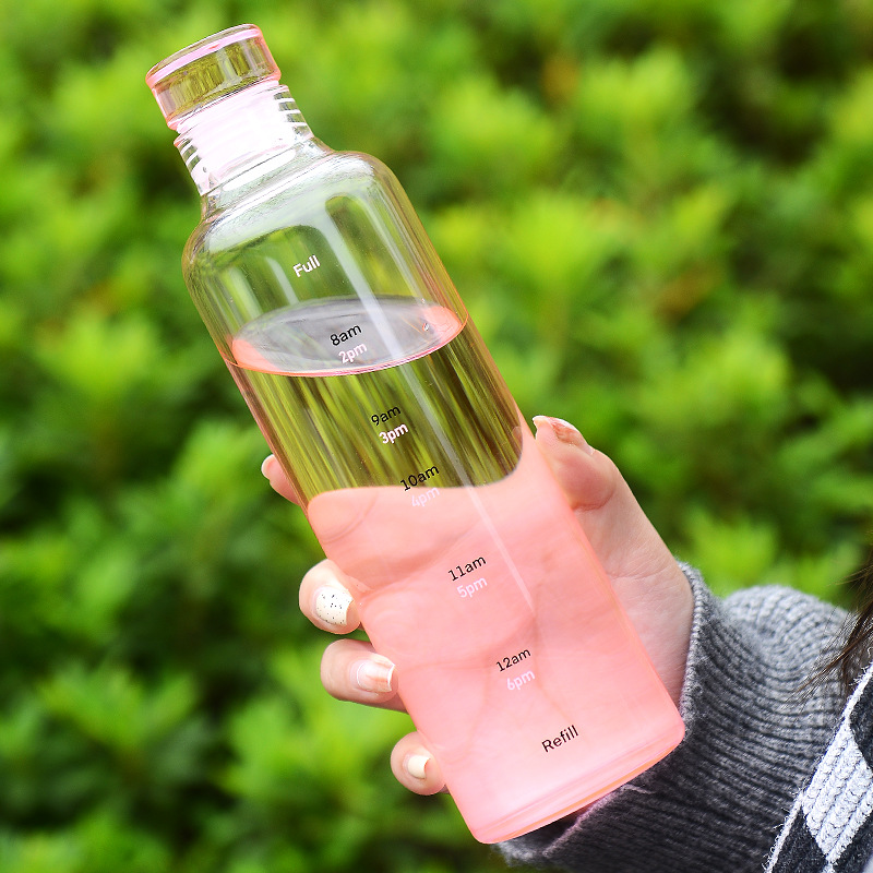 Time Scale Direct Drinking Bottle Student Transparent Large Capacity Water Cup Portable High Borosilicate Glass Gift Customization