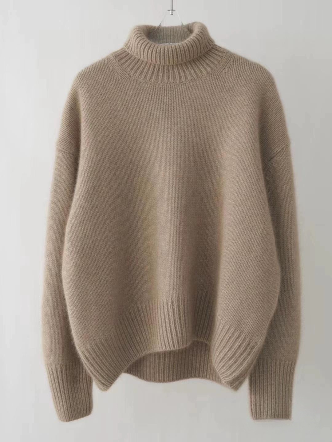 Simple style turtleneck sweater women's pure wool Wang Fei same style thick loose lazy style knitted bottoming sweater