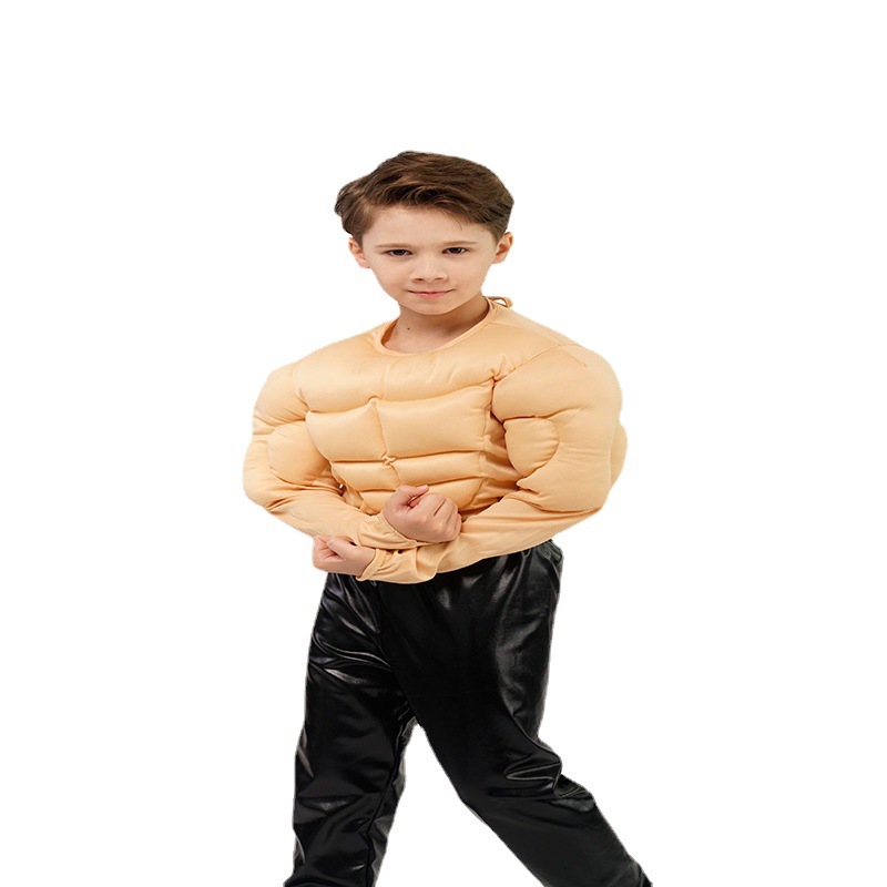 Muscle Men's T-Shirt Role Playing Fake Pecs Fake Abs Funny Little Boy Muscle T-Shirt Clothing Children's Clothing Boy