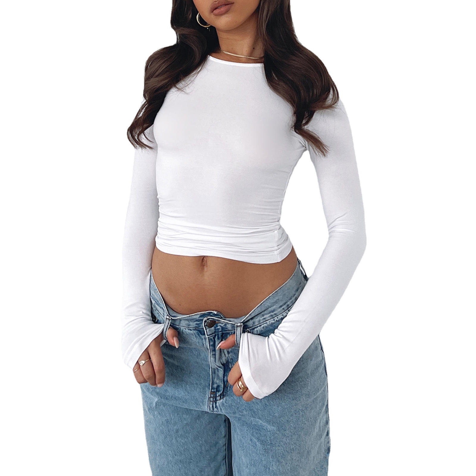 New Style Inner Base Shirt Women's Winter Solid Color Base Round Neck T-Shirt Sexy Spice Girl Slim-fit Slimming Long-sleeved Top