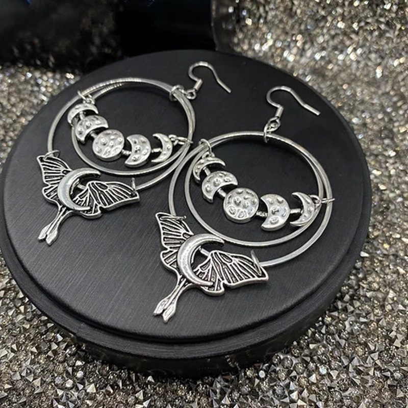新商品の人気ファッションファッションアクセサリーゴシックハロウィーンアクセサリー透かし彫り月星コウモリペンダントイヤリング|undefined