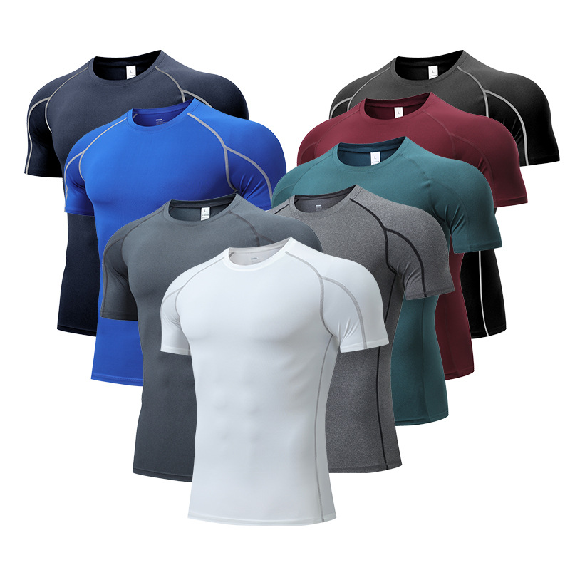 Men's PRO Tight Short-sleeved Amazon Sports Running Training Clothes Basketball Fitness Clothes Quick-drying Short-sleeved T-shirt