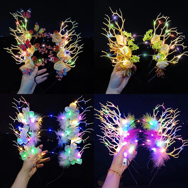 Cross-border Christmas Headband Antler Headband Halloween Party Flower Fairy Headwear Stall Night Market Luminous Toy
