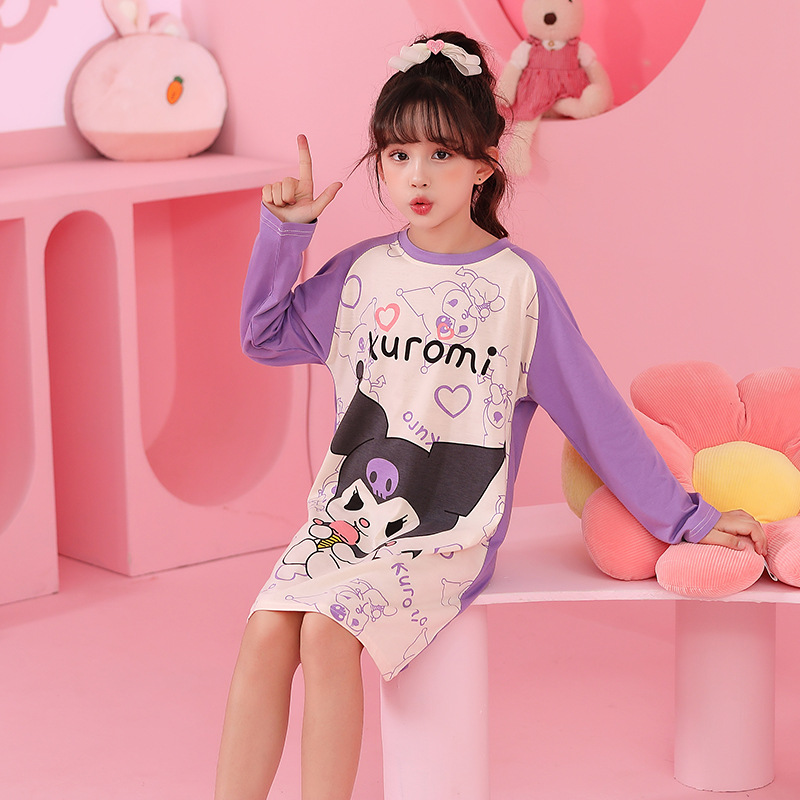 Girls' nightdress autumn long-sleeved nightdress cotton girls' dress children's floral cartoon princess dress one-piece delivery
