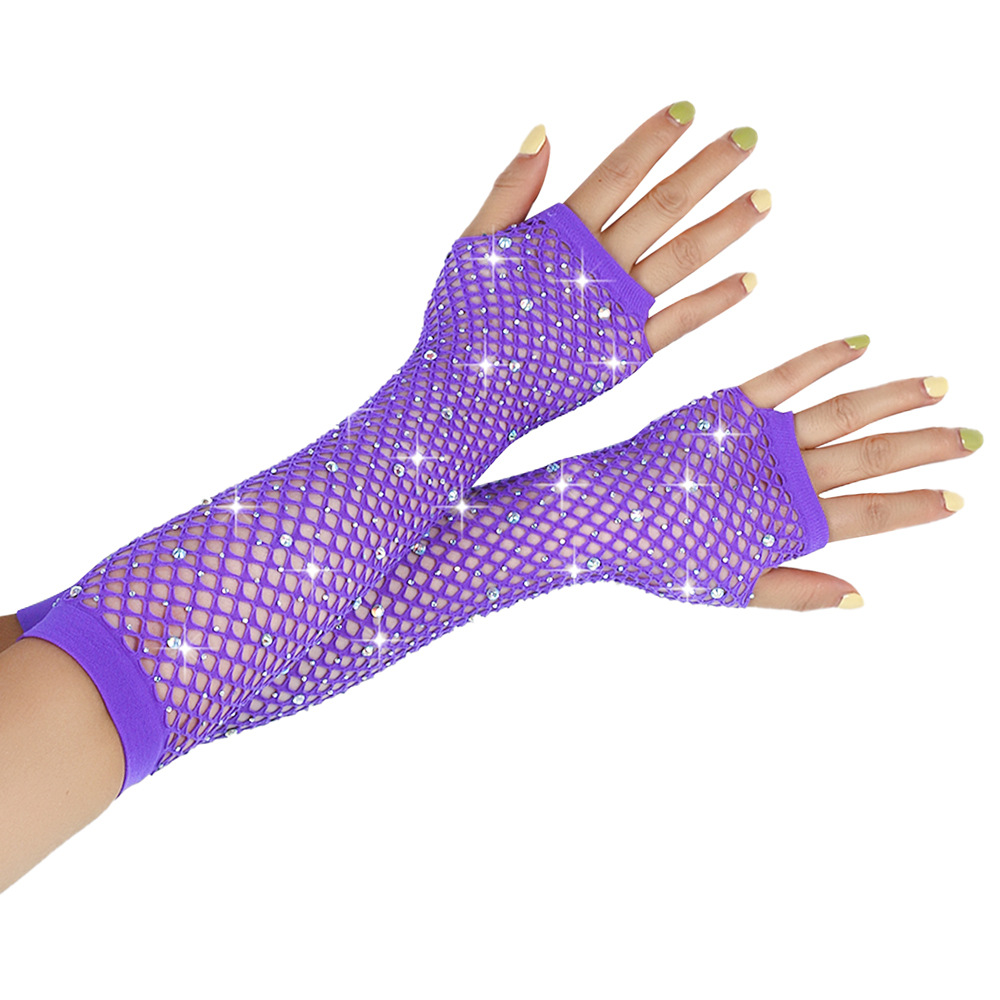 80 Ball Diamond Gloves Party Fishing Net Stretch Mesh Gloves European and American Retro Cross-border Sexy Hot Drilling Gloves_voghion.com