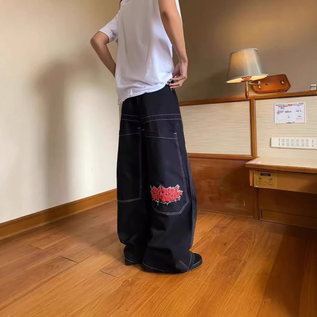 Cross-border Amazon European and American High Street JNCO Pattern Embroidered Jeans hiphop Hip Hop Loose Wide Leg Jeans