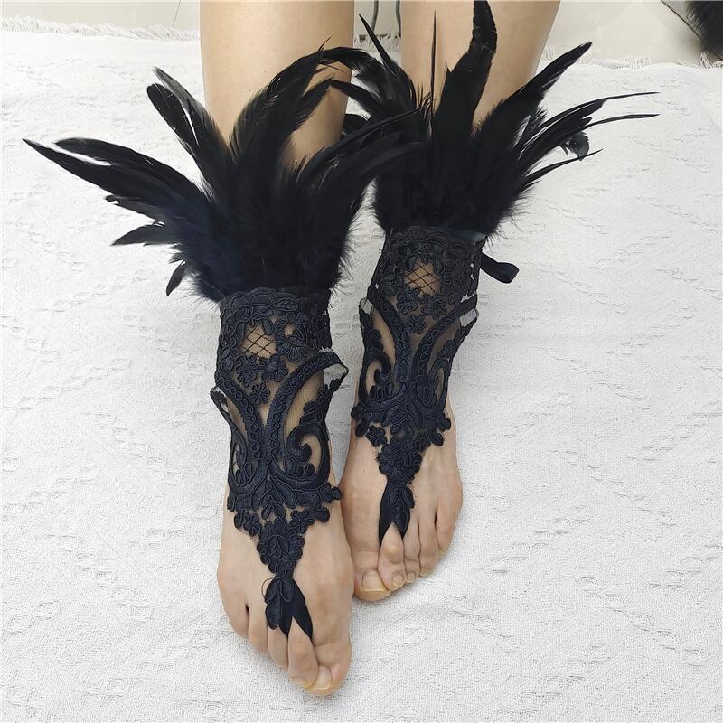 Amazon Halloween Feather Hook Finger Gloves Party Prom Black Lace Accessories Footlink Footlink Cross Border