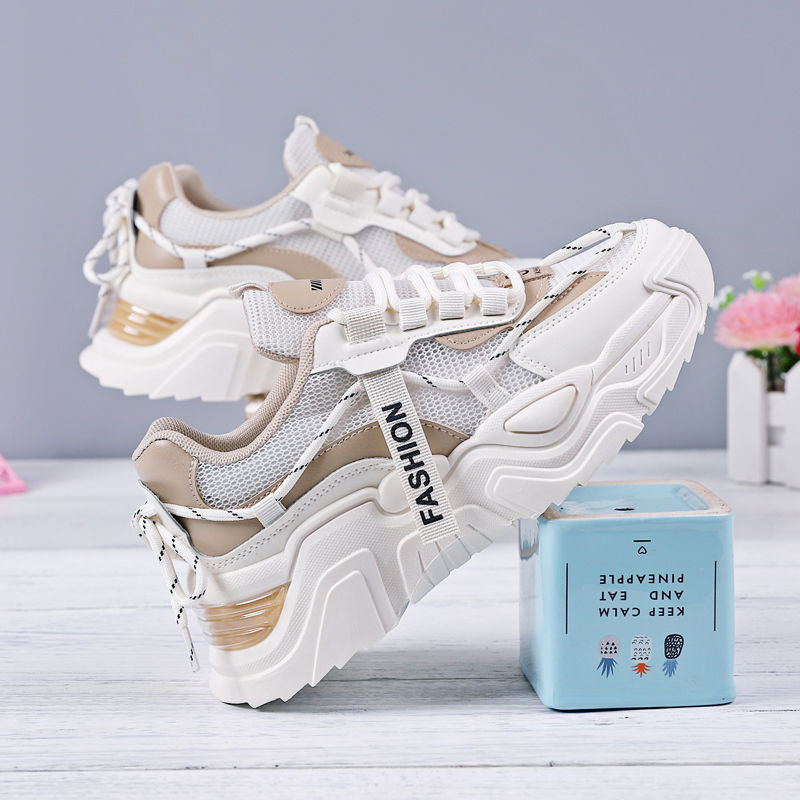 Women's Shoes Spring Breathable Sports Casual Shoes Hong Kong Style Torre Shoes Ins Trendy Thick Sole Increased Mesh 2024 New