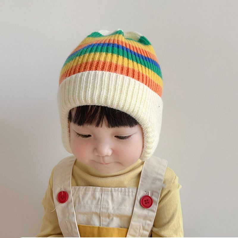 Children's hat autumn and winter Korean style knitted hat colorful wool hat female baby boy warm earmuffs trendy pullover hat