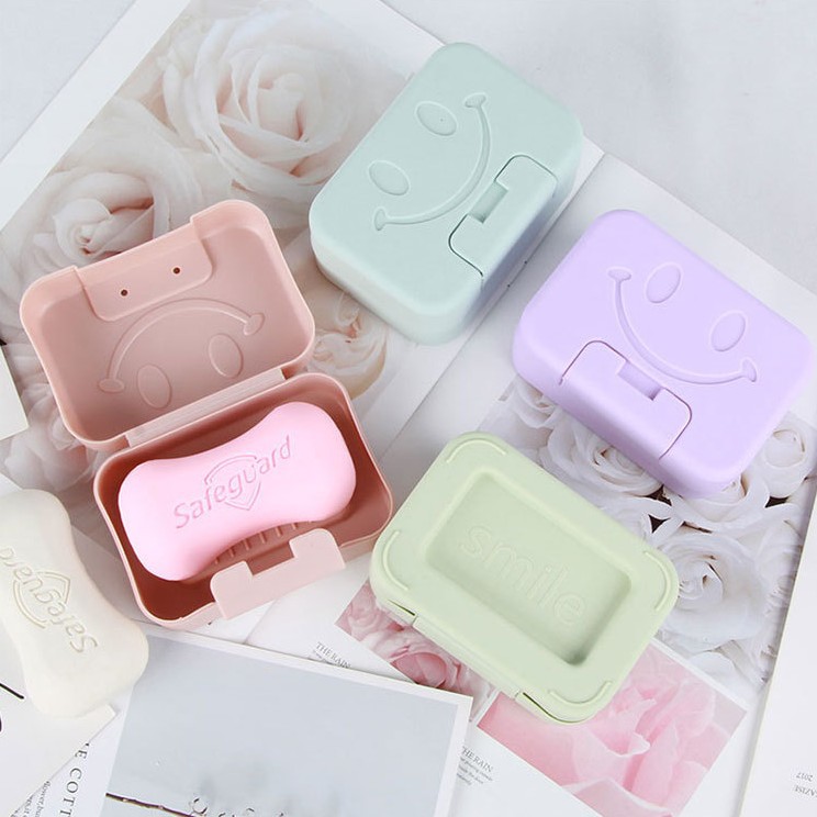 Smiley Travel Soap Box Easy to Carry Sealed Waterproof with Lid Lock Punch-Free Bathroom Soap Box