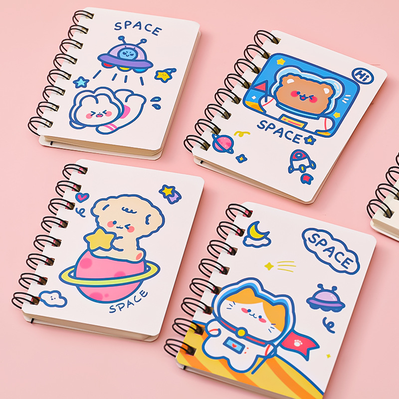 Astronaut coil book cartoon a7 loose-leaf flip notepad portable blank small notebook student stationery notebook