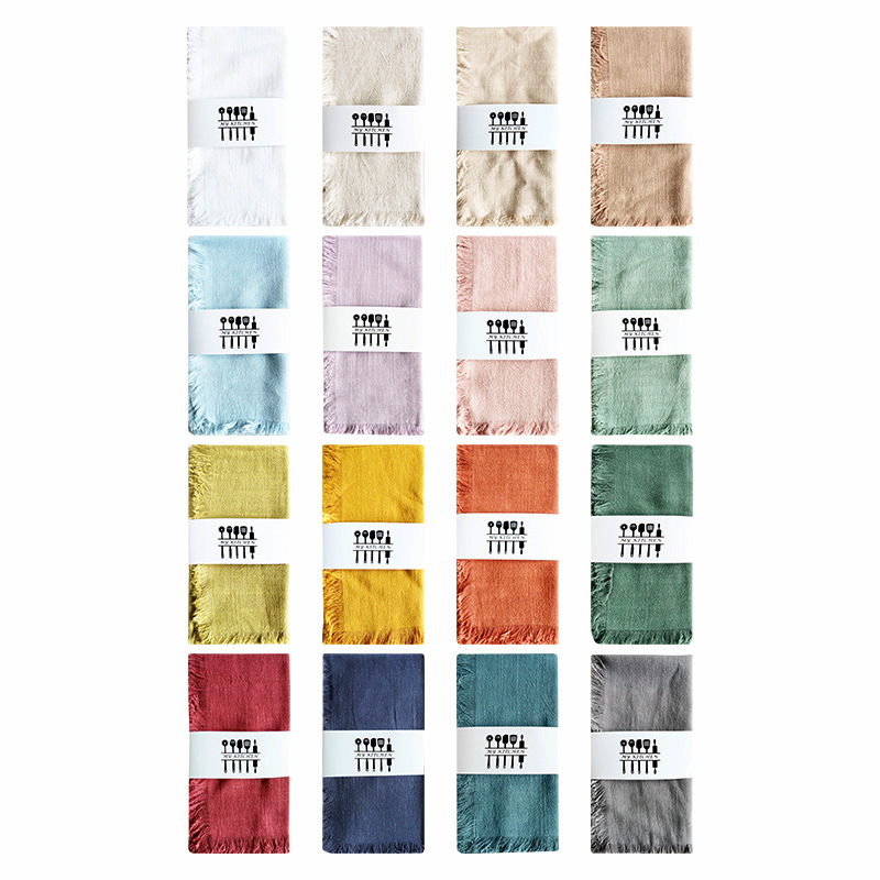 Plain Cotton and Linen Tassel Napkin Cloth Cross-border Supply Household Kitchen Towel