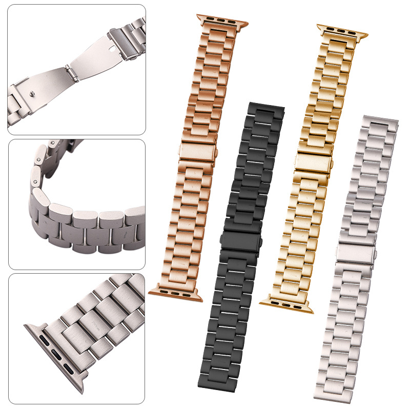 For Samsung Huawei GT4 Stainless Steel Three Bead Watch Band Apple Watch 9 Apple Three Bead Watch Band