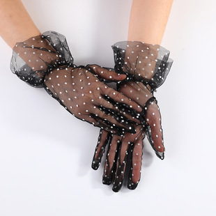 Sexy Black Dot Short Lace Breathable Riding Sun Protection Gloves Women Wedding Bride Wedding Gloves