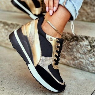 Foreign trade 2022 autumn and winter New platform women's shoes color matching spring flat casual shoes sequined wedge breathable sneaker