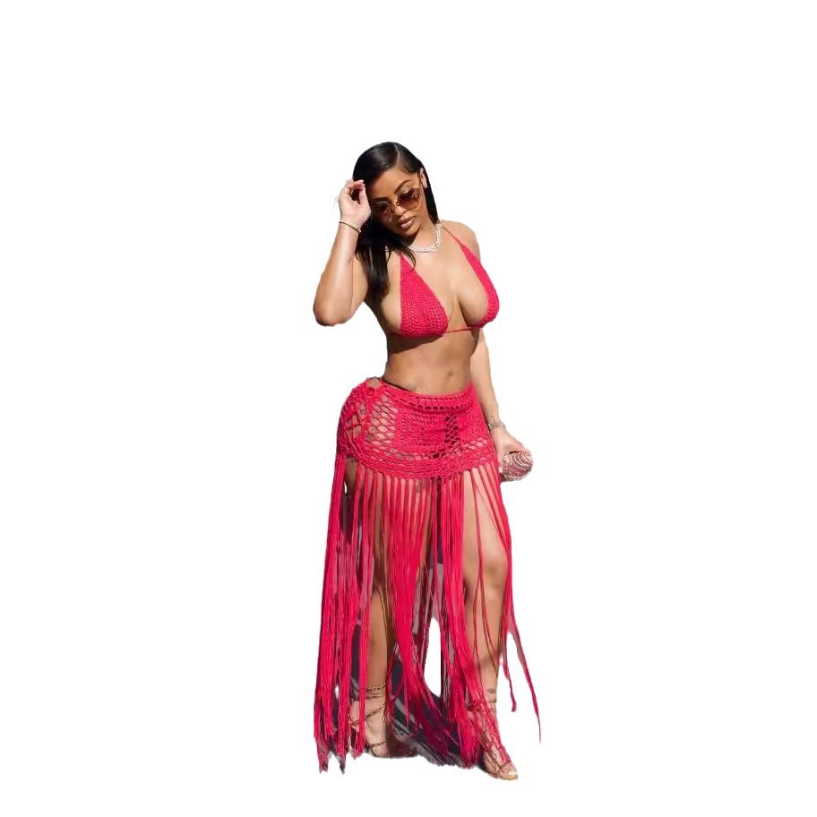 AJ4462 new AliExpress foreign trade women's long tassel European and American woven solid color tassel beach skirt