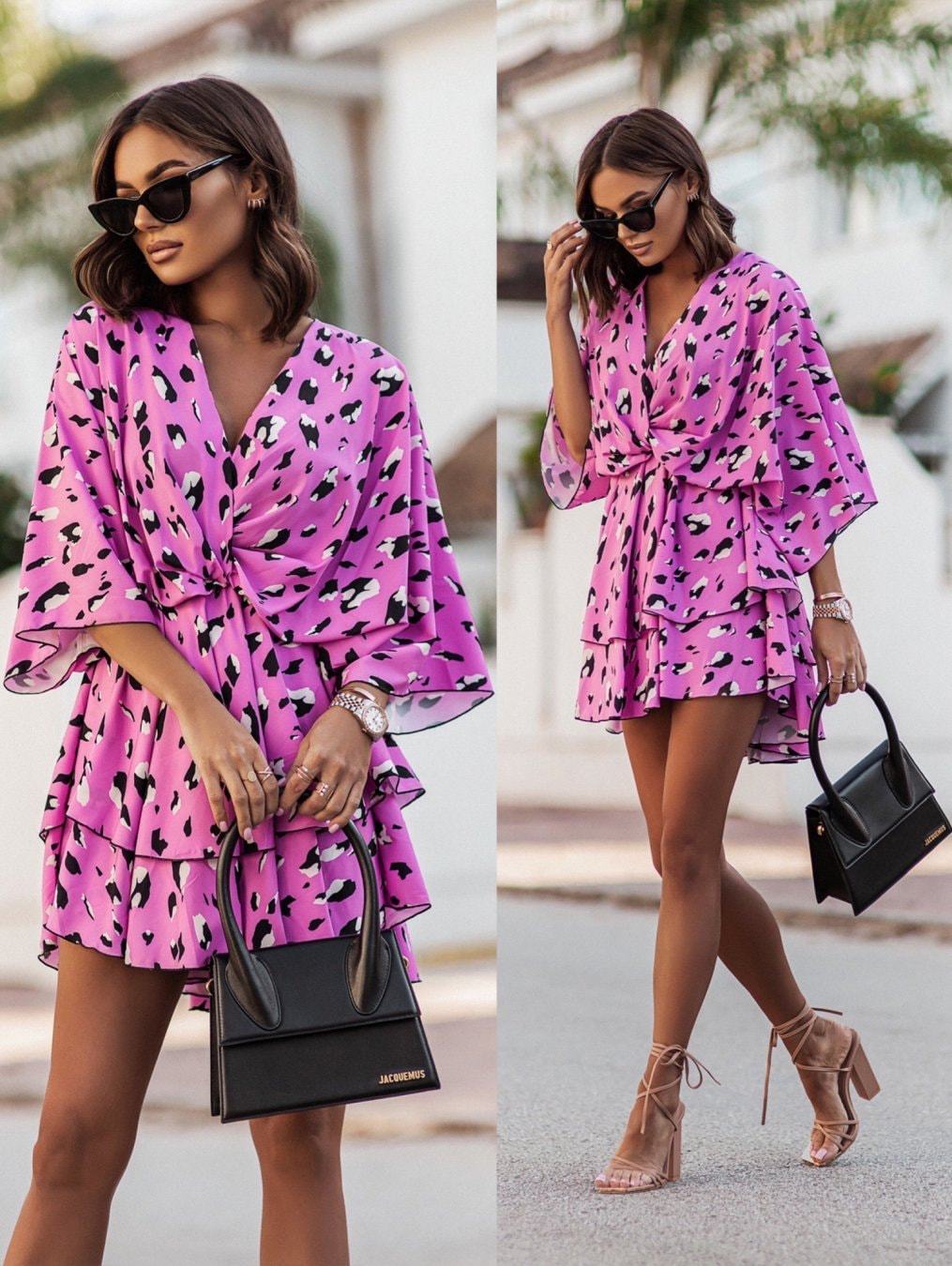 Foreign trade 2022 new Amazon European and American style fashion printed wave sleeve dress women