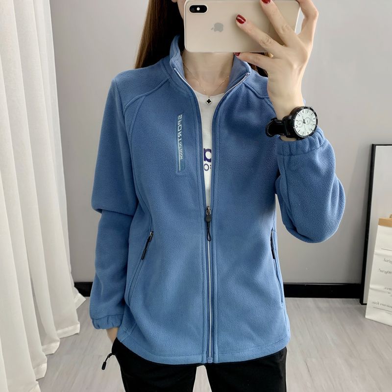 Autumn and Winter Fleece Clothes Women's Outdoor Warm Breathable Cardigan Vertical Collar Slimming Polar Fleece Coat Men's Mountaineering Sports Sweater