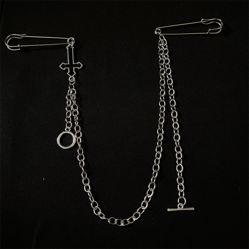 Trendy Long Chain Pin Distinctive European and American Hip Hop Style Brooch Cold Style Cool Button Pin Jacket Clothes Accessories for Men and Women