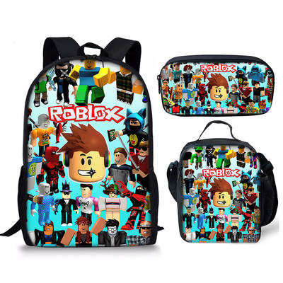 Cross-border New Roblox Student Schoolbag Robblos Digital Printed Backpack Three-piece Lunch Bag Pencil Bag