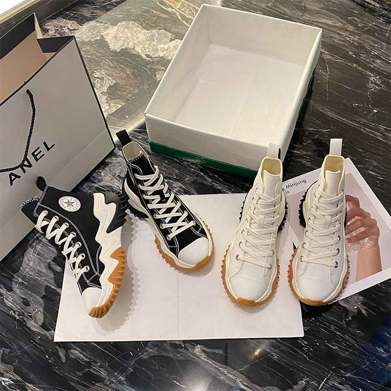 Spring 2024 New White Shoes Korean Style Breathable Xiao High Top Canvas Shoes Women's Thick Sole Inner High-height Shoes Battle Same Style
