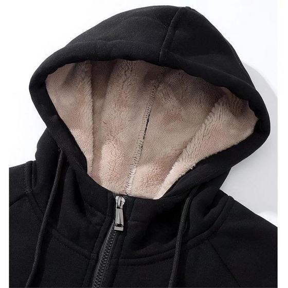Autumn and Winter Fleece-lined Thickened Men's Top Casual Solid Color Hooded Lamb Fleece Jacket Men's Zipper Sweatshirt Autumn Men's