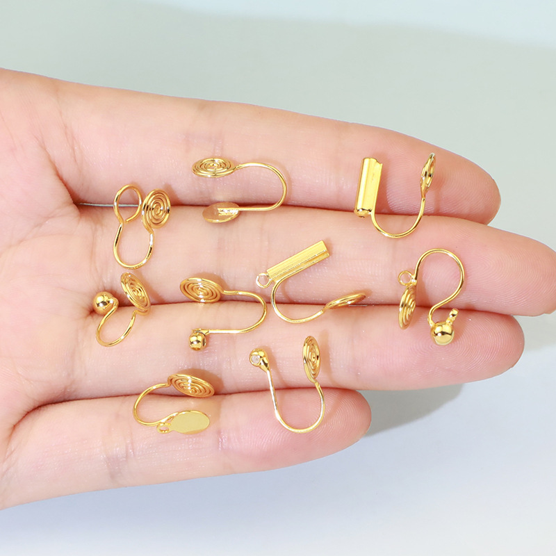 Mosquito coil painless ear clip conversion Jewelry earrings accessories diy non-piercing converter copper plating 18K real gold