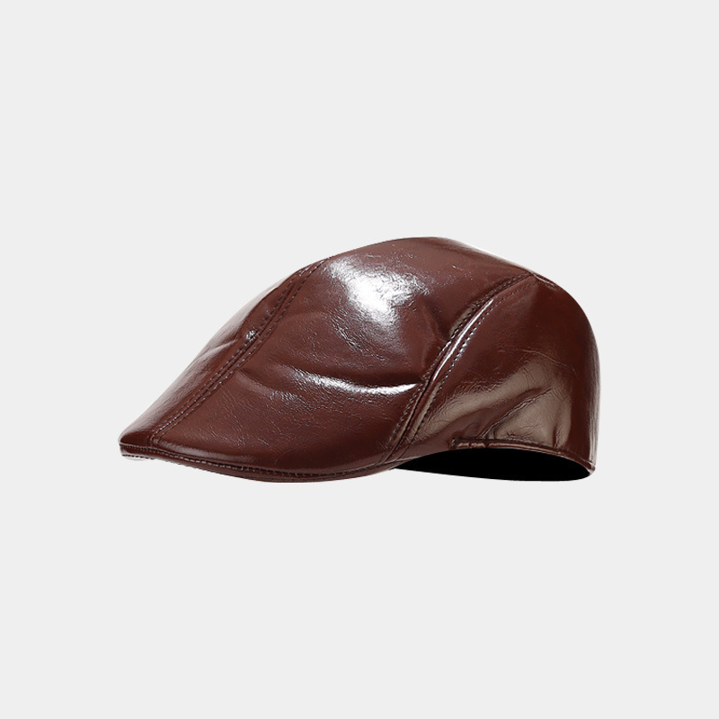 Grenzüberschreitende Herbst- und Winter-Retro-Port-Stil progressive Kappe PU-Leder-Baskenmütze für mittleres und älteres Alter Pu-Männermütze_voghion.com